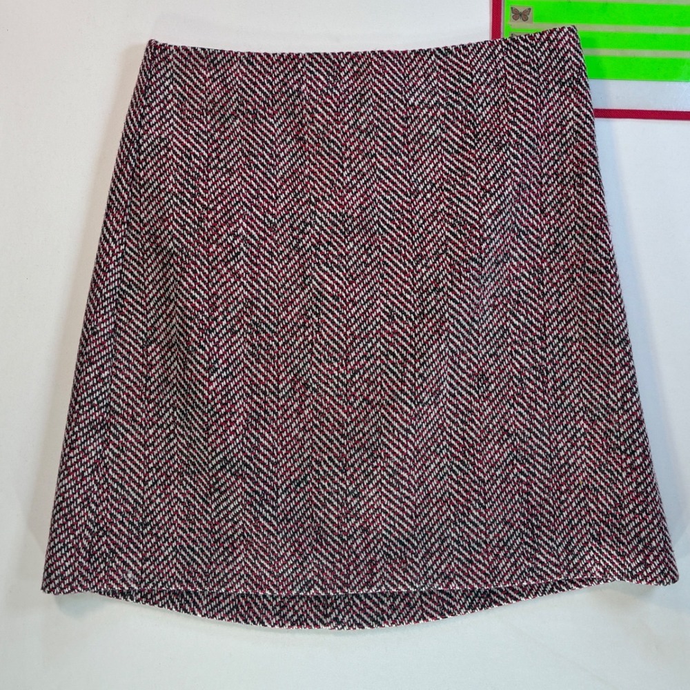 LOFT Womens 6 Mini Skirt Herringbone Tweed Academia Black‎ Red Corpcore Preppy - Picture 4 of 9